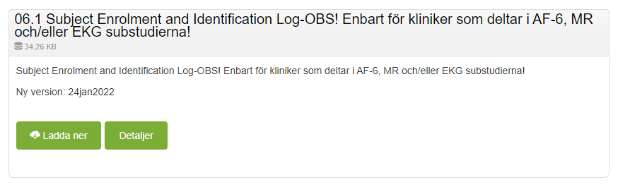 Subject enrolment and identification log